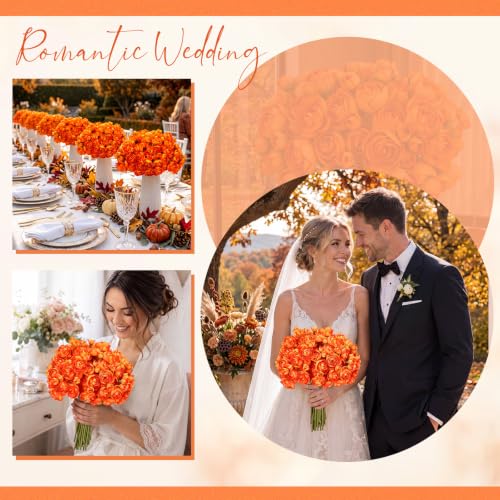 Giegxin 48 Pcs Ranunculus Artificial Flower,Real to Lifelike Peonies Artificial Flower Silk Faux DIY Bouquet for Wedding Bridal Shower Centerpieces Arrangements Home Decorations(Orange) - color: Orange