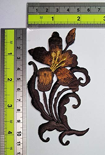1 Pair Asian Brown Orchid Flowers Floral Bouquet Boho Embroidered Appliques Iron-ons Patches DIY Crafts Embroidery Projects Clothing