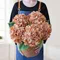 JINWOE 5Pcs Silk Hydrangea Artificial Flowers, 20Inch Large Lifelike Boho Flowers,Artificial Hydrangeas for Indoor Bouquet Table Centerpieces Floral Arrangements Home Wedding Home（(Brown Yellow)） - color: Brown