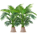 Worth Garden 4ft Artificial Areca Palm Plant 2 Packs in Pot, Fake Cane Palm Silk Tree Indoor Outdoor, Dypsis Lutescens, 47in Lifelike Faux Silk Plant Home Decor, Two Linen Bags Included - size: 2-PACK