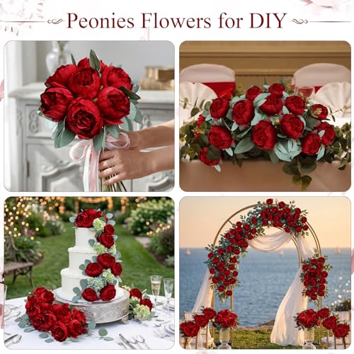 50Pcs Artificial Peonies Flowers Bulk, 4’’ Burgundy Peonies Fake Flowers Heads for Table, Faux Silk Peony Arrangements for Wedding, Valentine, Engagement, Party, Coffee, Dining Decorations - color: Burgundy