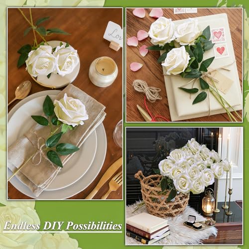 50 PCS Ivory Roses Artificial Flowers, Fake Roses with Stem Realistic Silk Roses for DIY Wedding Bouquets Tables Centerpieces Arrangements Baby Shower Birthday Home Decor Valentine's Day Gift for Her - color: Ivory