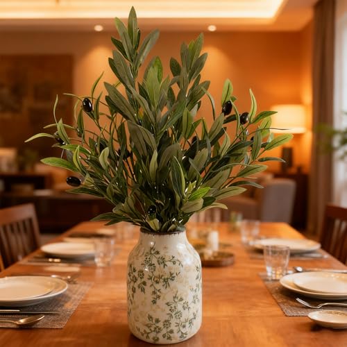4 Pcs Artificial Olive Branches for Vase, 20" Fake Greenery Olive Stems Faux Green Plants Table Centerpieces for Living Room Bedroom Office Cafe Home Decor - color: 4p