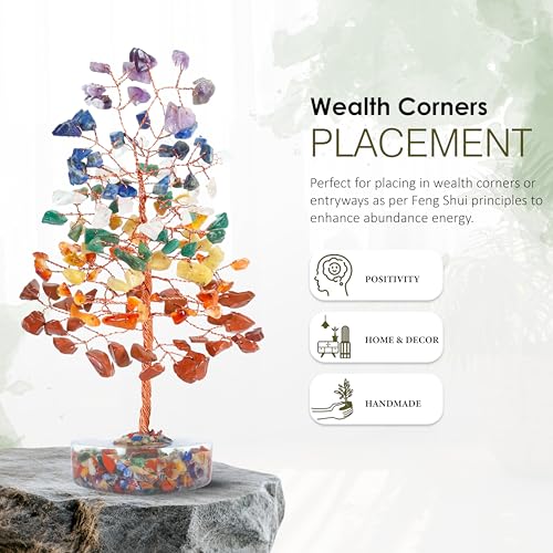 Crocon® 7 Chakra Heart Shape Base Crystals Tree, Birthday Gifts for Women, Healing Crystals Tree of Life, Positive Energy, Good Luck, Home Office Decor Gifts, Gift for Women - Sister Mom & Grandma - color: 002f Seven Chakra (Orgone Tree)