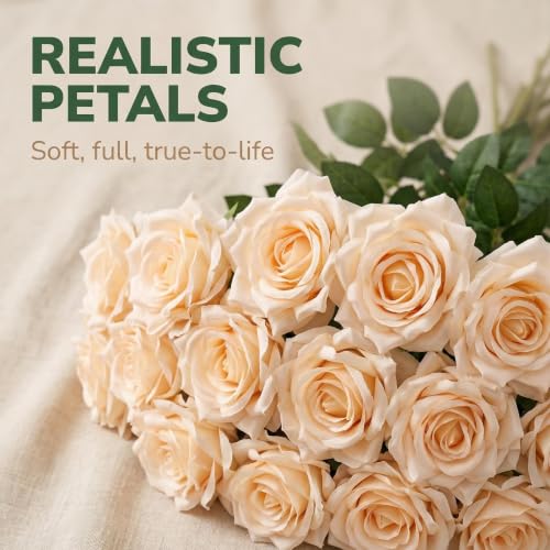 Champagne Roses Artificial Giant Flowers,50PCS 4 Inch Large Fake Roses Bulk - color: Champagne
