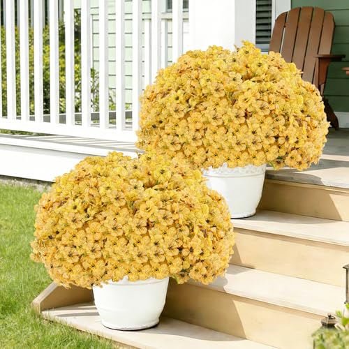 22 Bundles Artificial Flowers Outdoor, Faux Flowers UV Resistant with Plastic Plants, Faux Silk Flowers for Outdoors Outside Front Porch Hanging Planter Window Box Garden Decoration - color: Yellow, size: 22 Bundles