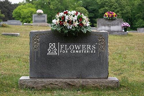 Sympathy Silks Artificial Cemetery Flowers - Grave Decoration - Red Tulips and White Iris (1) Headstone Saddle - color: Red/White, size: (1) Saddle