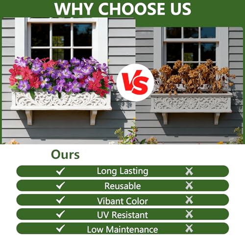 Homsunny Artificial Flowers for Outdoor, Fake Silk Flowers UV Resistant, Realistic Faux Plants Flowers for Front Door Porch Planter Patio Yard Garden Spring Decor - color: Deep Purple+ Light Purple+red