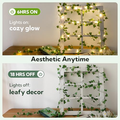 HEYFUNi Fake Ivy Vines with Lights, 23 Ft 73 Led Artificial Greenery Garland with Fairy Lights USB/Battery Operated, Leaf String Lights for Bedroom Aesthetic, Wall, Balcony, Wedding Decor, Warm White - color: Ivy, size: 73 LED-USB & Battery