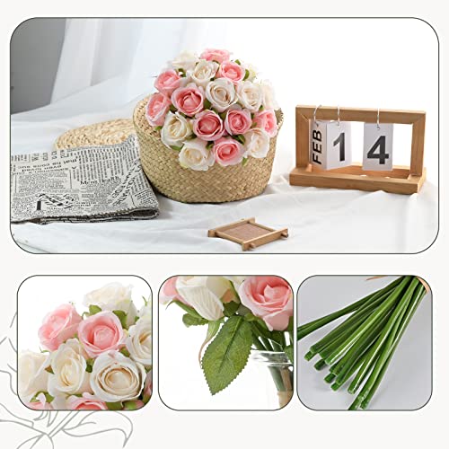 ZMZQ&flw 36PCS Roses Artificial Flowers Pink&Cream, Silk Flowers with Stems Fake Flowers Bouquet for Outdoor Bridal Wedding - color: Pink&white 36pcs