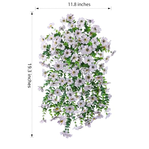 INSPRING Artificial Faux Outdoor Outside Flowers Plants, 2 PCS Fake Silk UV Resistant Look Real White Daisy Trailing Vines for Front Door Porch Planter Urn Patio Balcony Decoration - color: White