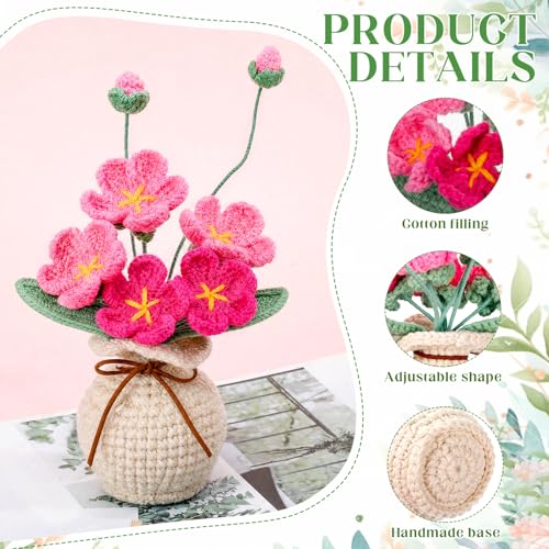 Marsui Crochet Flower Bouquet with Vase Forget-Me-Not Flowers Pot Crocheted Flower Handmade Knitted Potted Flowers Gift for Wome Coworker Father's Gifts Back to School Gift Home Decoration (Pink) - color: Pink, style: Forget-me-not