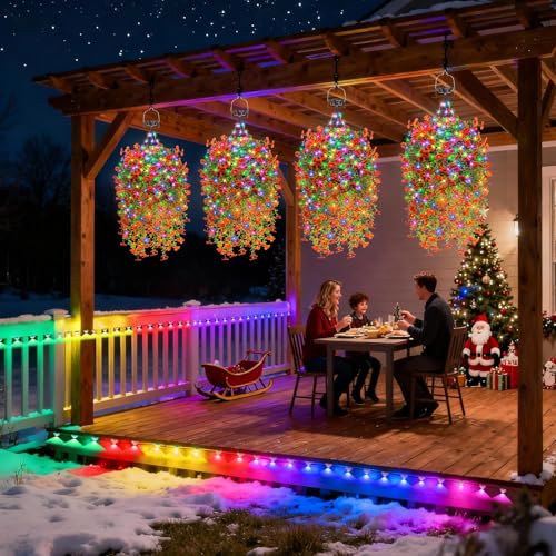 Outdoor Hanging Basket with Artificial Flowers: Fake Plants Basket with Solar String Lights for Garden Enthusiasts - 10 Inches Solar Faux Silk Flower Baskets for Home Porch Wall Patio Tree Decor - size: 10inch, style: Eucalyptus Daisy - Orange