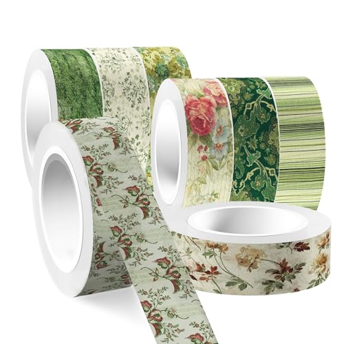 12 Rolls William Morris Floral Washi Tape Set, Retro Garden Damask Butterfly Patchwork Stripe Pattern Decorative Masking Tapes for DIY Art Craft,Scrapbook,Journaling,Planner,Gift Wrapping,Card Making