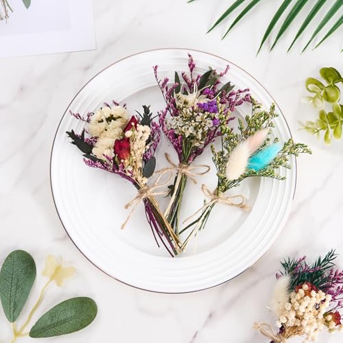 12/24 PCS Charming Dried Flowers Bouquet for Vase Various Dried Wildflowers with Stems Mini Handmade Wildflowers Natural Real Flowers Bulk Flowers Craft (Romantic Colour, 12 PCS) - color: Romantic Colour