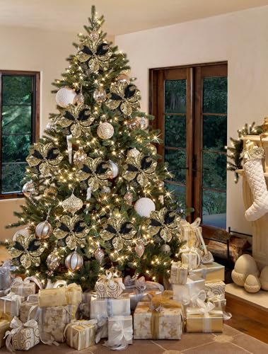 Briful 3PCS Magnolia Artificial Flowers 21.2" Black Gold Fake Magnolia Flower Stems with Specially Designed Mottled Petals Christmas Tree Flowers for Holiday Wreath Garland Xmas Decor - color: Black Gold