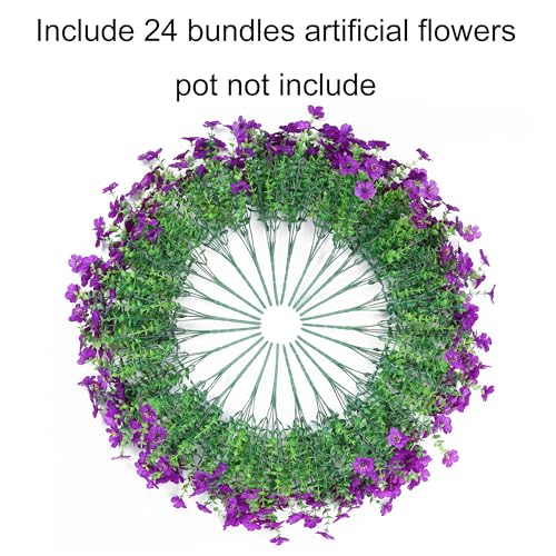 Ivydale Artificial Flowers for Outdoor 24 Bundles Fake Mums with Eucalyptus Leaves UV Resistant Silk Faux Daisy Flower Plant for Outside Home Porch Patio Window Box, Purple - color: Purple