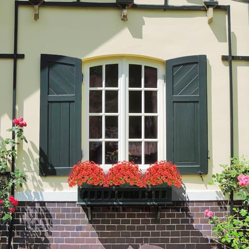 21 Bundles Outdoor Artificial Flowers UV Resistant Fake Silk Flowers No Fade Faux Plastic Plants Garden Porch Window Box Decoration(Red) - color: Red