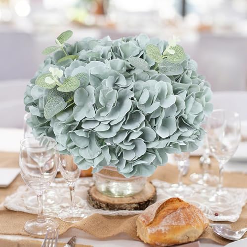AVIVIHO 65pcs Fake Flowers Sage Green Hydrangea Artificial Flowers Bulk (Not Squished, No Steaming Need) Silk Flowers with Stems for Wedding Decor,Home,Baby Shower,Table Centerpieces Decoration - color: Sage Green, size: Medium