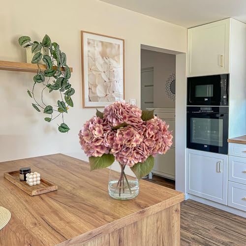 JINWOE 4Pcs Yellow/Pink Real Touch Vintage Artificial Hydrangeas, 21" Long Stems Boho Fall Faux Hydrangea Flowers,Fake Flowers for Wedding Bouquet Centerpieces Tables Party Home Baby Showers - color: Pink