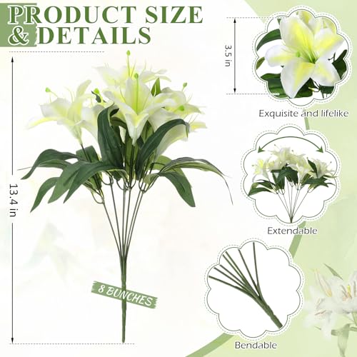 Giegxin 8 Pcs Artificial Tiger Lily Bouquets, Silk Faux Easter Lilies with 7 Heads, Realistic Spring Flowers for Wedding Centerpieces, Home Vase Decor, Party & Event Arrangements (Yellow) - color: Yellow