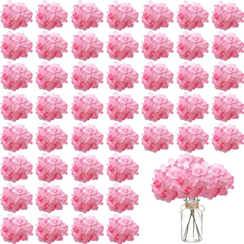 WEISPARK 100PCS Artificial Hydrangea Flowers, Fake Flowers Silk Hydrangea Full Flowers Heads with Stems for Wedding Home Party Shop Baby Shower Decor (Dark Pink) - color: Dark Pink