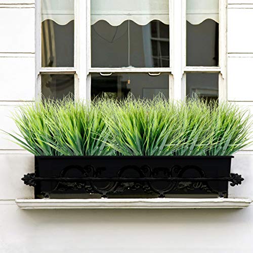 JEMONG 12 Bundles Artificial Grasses Outdoor UV Resistant Fake Grass No Fade Faux Plastic Plants Garden Window Box Decorating(Green Grass) - color: Green Grass, size: 12Bundles