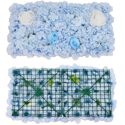 12Pcs Artificial Flower Wall Panel 3D Floral Backdrop Walls15 X 15" Flower Wall Decor Panel Flower Backdrop for Party Home Background Decor, Blue & White - color: Blue, White