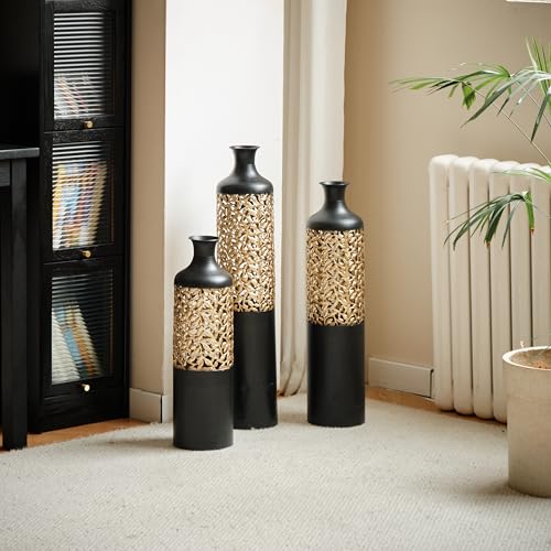 Tall Floor Vases, Black Large Decorative Vase Set for Living Room Metal Extra Big Standing Home Decor 20.8/24.8/28.7in Height - color: Floor Vase Black