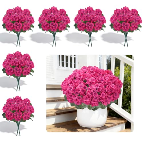 12Pcs Faux Geraniums for Outdoor Planters 15" Pink Silk Geraniums for Outdoors UV Resistant Fake Geraniums Artificial Flowers Realistic Garden Porch Patio Balcony Cemetery Home Decor (Pink) - color: Pink-12pcs