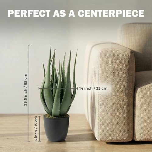 Large Potted Artificial Aloe Vera Plant - 26 Inch UV Resistant Faux Succulent Cactus for Indoor and Outdoor Home Décor
