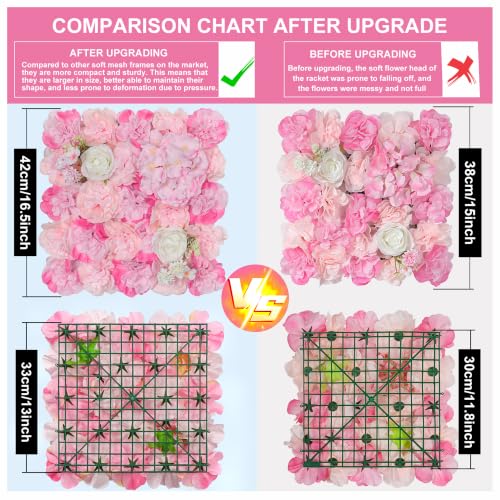 Flowers Wall Backdrop 6PCS 16.5x16.5 Inch Floral Wall Panel Artificial Silk Rose Decor Ideal for Wedding Celebrations, Festive Party Backdrops, and Elegant Home Decor - color: Pink, size: 16.5inch