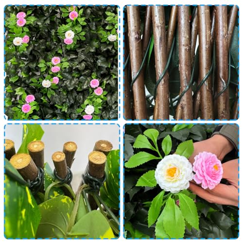 Artificial Expandable Ivy Privacy Fence Screen,Adjustable Size,Dense Leaf Panel,Perfect for Balcony,Garden,Fence Cover and Green Wall Decoration - color: BRANCH-MIXED FLOWER