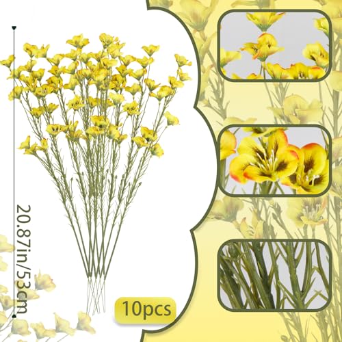 CITYES 10 Pcs Artificial Wildflowers Fake Flower Stems 21" Silk Spring Flowers Forsythia Yellow Faux Wildflowers Floral Stems for Flower Arrangements Home Decor Indoor Outdoor Table Centerpieces DIY - color: Yellow 2