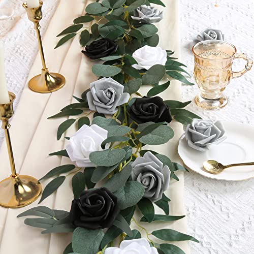 200pcs Black Artificial Foam Rose Flower Head, 3-Inch Fake Flower Heads Stemless Flowers for DIY Crafts,Wedding Bouquets Centerpieces Arrangements Party Baby Shower Home Decor (Black) - color: Black, size: 200PCS