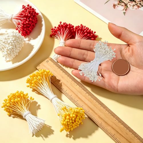 PATIKIL 3mm Double Heads Flower Stamen, 150 Pcs Artificial Flower Stamen Pistil Matt Pearl Floral Stamen for DIY Christmas Card Wedding Decoration, Cream White - color: Cream White