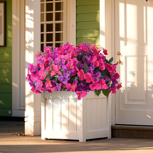 Artificial Bougainvillea Flowers for Outdoors Spring Plants Decor, 4 Bundles Faux Flowers for Outdoor Planters Silk UV Resistant Realistic for Outside for Porch Patio Window Planter Garden Home - color: Fuchsiahotpink