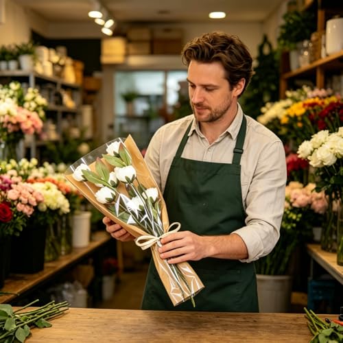 Wzifyf 50 PACK Flower Bags for Bouquets Flower Bouquet Holders Kraft Floral Wrapping Paper flower Sleeves Build Your Own Bouquet Bar with 72 Ft Ribbons for Valentine's Day Packaging Supplies - color: 50pcs Kraft, size: bouquet wrap