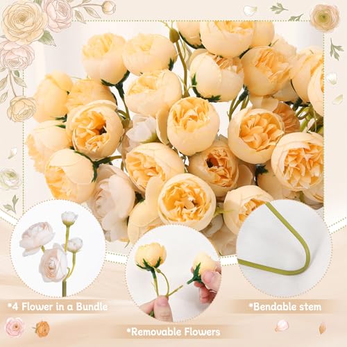 24 PCS Ranunculus Artificial Flowers, Faux Mini Ranunculus Bulk | Realistic Silk Ranunculus Bouquet for DIY Bouquets, Bridal Shower Decorations, Centerpieces, Arrangements, Champagne - color: Champagne