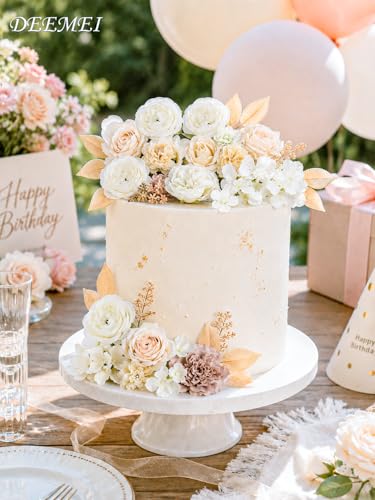 Artificial Flowers Combo Box Set Fall Fake Flowers Silk Mix Roses Peonies with Stems for DIY Bridal Wedding Decor Bouquets Centerpieces Baby Shower Party Home Decorations Cream White 30pcs - color: Creamy White