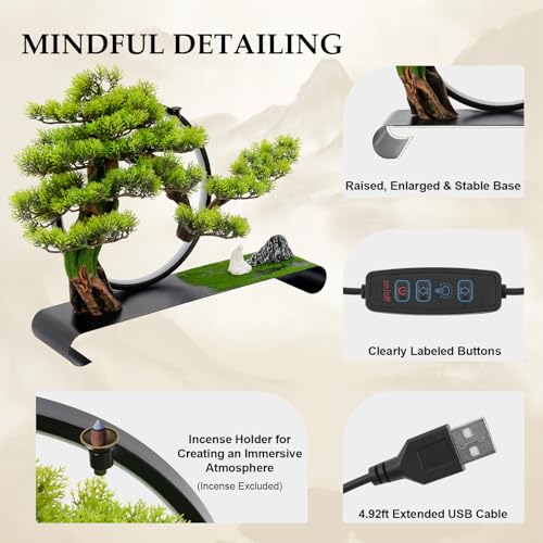 Artificial Bonsai Pine Tree Faux Realistic Simulation Bonsai with Adjustable LED Light, 20.9 * 4.7 * 16.5in USB Artificial Plants Fake Bonsai Tree Welcome Pine Faux for Home Decor