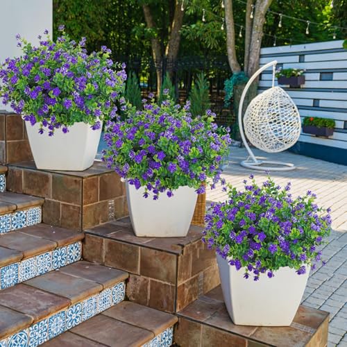 Outdoor Artificial Flowers, Outdoor Faux Plants UV Resistant hrubs,Faux Flower for Indoor Outdoor Planters Spring Summer Window Boxes Decoration (A-Purple, 12 PCS) - color: A-purple