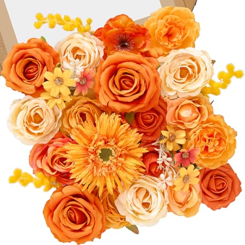 Serwalin Artificial Spring Flowers, Orange Silk Fake Flowers with Stems, Autumn Sunflower Faux Flowers for Wedding Bridal Baby Shower Party DIY Craft Home Cake Decoration - color: Orange Sunflower, size: Square