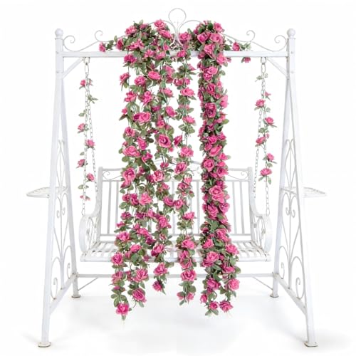 Artificial Flower Garland 90.5 Inch/230CM - Fake Roses Vines Floral Vines, Silk Faux Plastic Hanging Floral Garland for Wedding Arch, Bedroom, Home Wall, Backdrop, Outdoor & Indoor Decor (Dark Pink) - color: Dark Pink