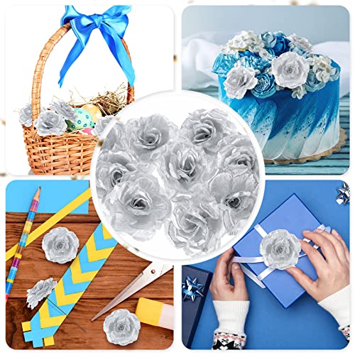 Yunlly 100 Pcs Artificial Flowers Fake Silk Roses Long Stem Rose Bouquet Wedding Party Home Decor for DIY Baby Shower Centerpieces Tables Home Decorations(Silver) - color: Silver