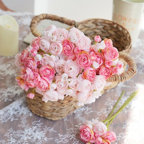 18 Pcs Ranunculus Artificial Flowers Peach Faux Ranunculus Flowers Mini Real Touch Pink Ranunculus Flowers for Wedding DIY Bouquets Home Decor Arrangements - color: Mixed Blush