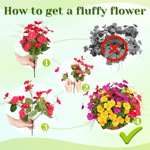 Dolicer 2 Packs Look Real Artificial Hanging Flowers for Outdoors, Realistic Artificial Flowers for Outdoors Hanging Basket UV Resistant Fake Hanging Flowers Plants for Outdoor Porch Patio Balcony - color: Yellow+fuchsia+purple+white, size: 2PACKS