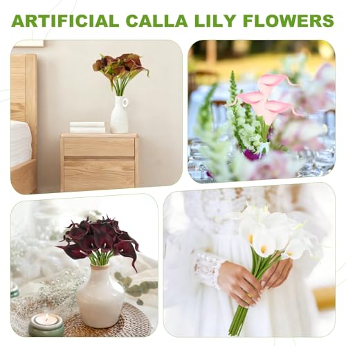 M METERXITY 10-Pack Beige Artificial Calla Lily Flowers,14 Inch Faux Calla Lily PU Bouquets Real Touch Faux Flowers for Home/Wedding/Christmas/Party - color: Beige