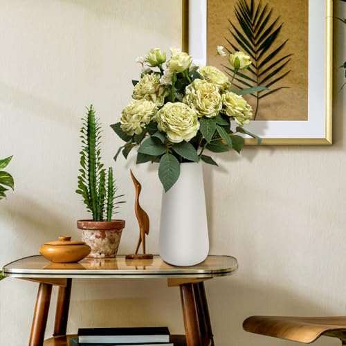 Fake Flowers in Vase, 16 Inch Silk Flower Arrangements with Ceramic Vase Artificial Rose Peony for Home Office Kitchen Bathroom Indoor Decor - Sage Green - color: Sage Green