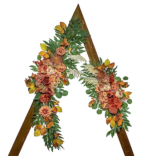 Lisuun Wedding Arch Flowers, Artificial Flowers for Decoration, Large Flower Swag for Boho Styles Wedding Ceremony Floral Decor - Pack of 2 - color: Burnt Orange-style 2
